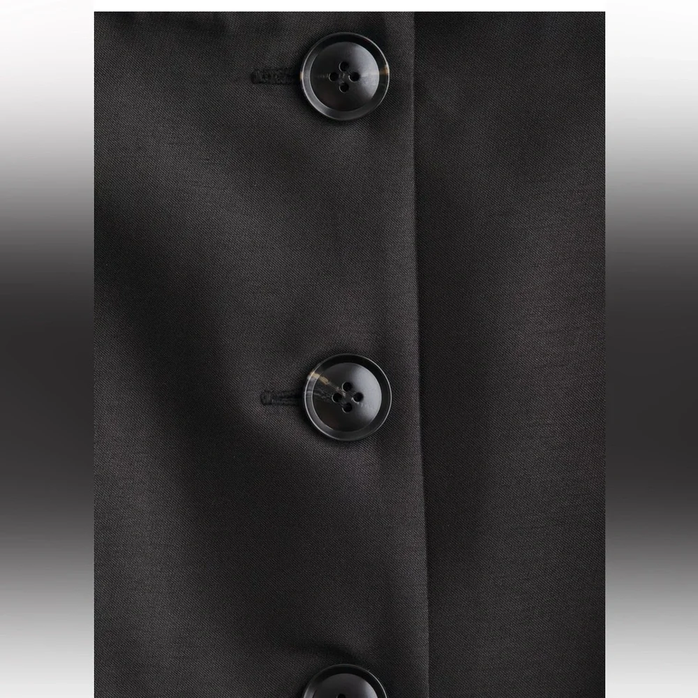 H&M NWT black satin open neck button front cardigan blazer jacket top - Picture 6 of 8